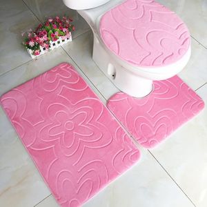 Badkamer Tapijt Set 3D Reliëf Badkamer Vloerkleed Flanel Wc Mat Met Deksel Deksel 3 stuk/set Niet -Slip U-vorm Badmat Set