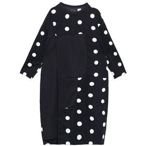 Superaen Polka Dot Borduren O Hals Mid Lange Verdikte En Losse Slanke Jurk Voor Vrouwen Herfst En Winter