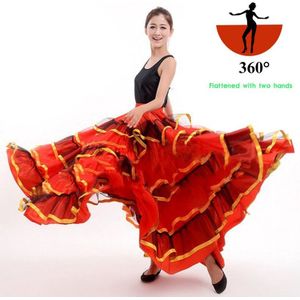 Womens Ballroom Spaanse Flamenco Dans Rok Rode Danser Kostuum Buikdansen Rokken 360/540/720 Graden