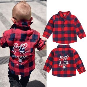 Focusnorm Xmas Peuter Baby Jongens Shirts Jas Plaid Print Terug Brief Lange Mouwen Single Breasted Shirts Tops