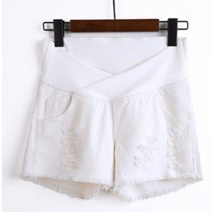 Gescheurd Gat Witte Katoenen Denim Moederschap Shorts Zomer Hoge Taille Buik Casual Shorts Kleding Voor Zwangere Vrouwen Zwangerschap