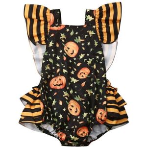 0-24M Halloween Pasgeboren Baby Baby Meisjes Kleding Pompoen Print Romper Ruches Jumpsuit Outfits