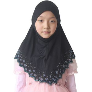 Moslim Meisjes Amira Hijab Sjaal Islamitische Hoofddoek Lange Shwals Hand-Made Side Luxe Tsjechische Diamant Voor 7 Tot 12 jaar Oude Meisjes