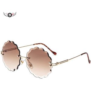 Zonnebril Rand Snijden Frameloze Zonnebril Tinten Metalen Randloze Bloem Vormige Vrouwen Goggles