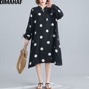 Dimanaf Plus Size Jurk Vrouwen Kleding Zomer Zonnejurk Chiffon Vrouwelijke Elegante Dame Vestidos A-lijn Losse Dot Print Jurk Zwart