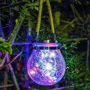 Solar Led Lamp Crack Opknoping Licht Bal Glazen Pot Licht Outdoor Tuin Decoratie Boom Licht Koperdraad Licht Kerst Licht