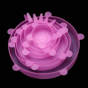 6 Stuks/set Voedsel Siliconen Caps Universal Siliconen Caps Voor Kookgerei Bowls Herbruikbare Stretch Verpakking Covers Keuken Accessoires