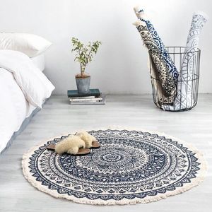 Tapijt 3D Gedrukt Boho Stijl Kwastje Ronde Tapijt Hand Geweven Nationale Klassieke Tapestry Sofa Slaapkamer Kussen Vloermatten Home Decor