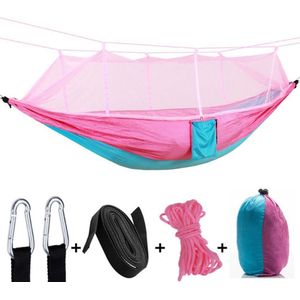 Outdoor Parachute Doek Opknoping Hangmat Met Klamboe Ultra Licht Nylon Aarmy Groene Camping Antenne Tent Hangmat 260x140 cm