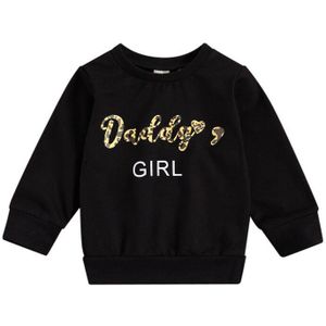 Mode Peuter Baby Meisjes Lange Mouw Sweatshirts Casual Ronde Hals Brief Gedrukt Zwarte Trui Shirt Tops 0-3Y