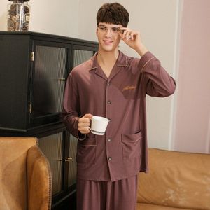 Fenteng Herfst Pyjama Voor Mannen Causale Eenvoudige Solid Revers Volledige Mouw Losse Mannen Pyjama Set Katoen Thuis Pak M98132259
