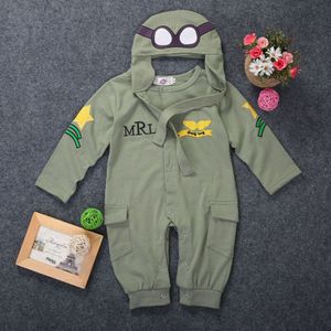 Airman Baby Rompertjes + Cap Jongens Kleding Pasgeboren Jumpsuits Baby Kleding Overall Bebe Roupas Pilot Kostuums Groene Outfits Tops