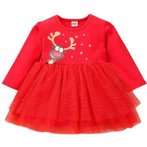 Kinderen Kerst Jurk Ruffle Rood Kanten Jurk Baby Meisjes Zus Prinses Kids Xmas Party Jurken Katoen Pasgeboren Kostuum Vestido