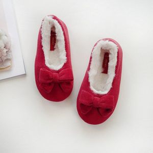 Mudipanda Kids Bow-Knoop Schoenen Voor Meisje Winter Warm Kinderen Indoor Floor Slippers Rode Wol Flanel Platte thuis Schoenen
