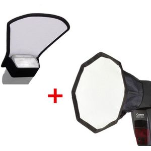 Set Camera Flash Diffuser 20 cm Octagon Mini Softbox + Zilver Wit Reflector Panel voor Canon voor Nikon Speedlite flash Doos