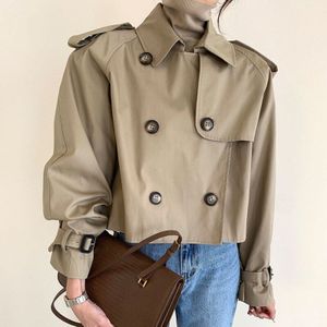 Getspring Vrouwen Trenchcoat Retro Khaki Vrouwen Windjack Double Breasted Korte Vrouwen Jassen Losse Casual Geul Herfst