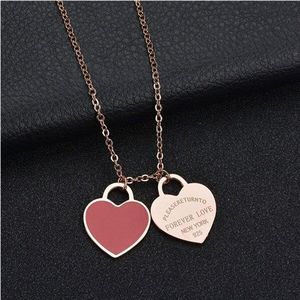 Mode Accessoires Enamel Dubbele Hart Hanger Rvs Ketting ""Forever Love"" Brief Ketting Huwelijkscadeau