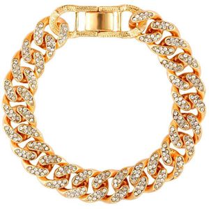 Flatfoosie 12Mm Hip Hop Volledige Rhinestone Iced Out Armband Voor Vrouwen Mannen Goud Zilver Kleur Cubaanse Link Chain Armband sieraden