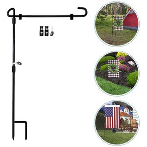 1Pc Tuin Ijzer Vlag Pole Outdoor Yard Vlaggen Stand Vlag Banner Houder Gazon Vlag Rack Yard & Tuin Decor (Zwart)
