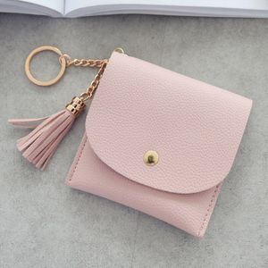 Student Dunne Korte Portefeuilles Vrouwen Portemonnee Dames Pu Lederen Kwastje Metalen Ring Clutch Sleutelhanger Sleutel Tas Kaarthouders Mini pouch