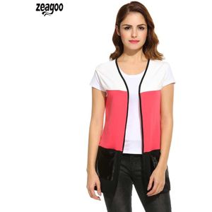 Zomer Korte Vest Uitloper Vrouwen Casual V-hals Patchwork Vest Met Taille Riem Dames Jassen