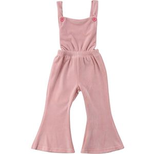 Peuter Baby Meisjes Sweet Pretty Romper Mouwloze Backless Elastische Taille Roze Fluwelen Jumpsuits Romper Outfit 6M-5Y