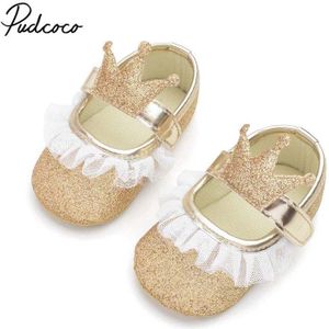 Pudcoco Rrincess Crown Wieg Schoenen Peuter Baby Meisjes Soft Sole Pailletten Lace Spliced Anti-Slip Kinderwagen Prewalkers Sneakers 3-15M