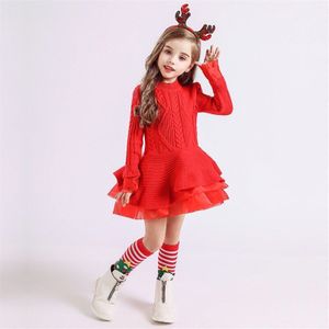 Christmas Party Winter Gebreide Chiffon Jurk Met Lange Mouwen Kinderen Kleding Kinderen Jurken Voor Meisjes Jaar Kleding