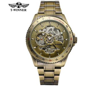 WINNAAR Brand Automatische Mechanische Horloges Zwarte Rvs Horloges Skelet Steampunk Mannelijke Klokken Relogio Masculino