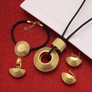 Ethiopische Luxe Sieraden Set Hanger Zwart Touw Oorbellen Ring Armband Habesha Bruiloft Afrika