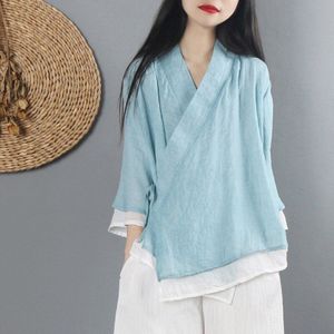 Vrouwen Linnen Shirt Tops Chinese Stijl Vintage Retro Overhemd Vest Jas Fairy Tai Chi Uniform Tang Pak Ademende Casual Hanfu