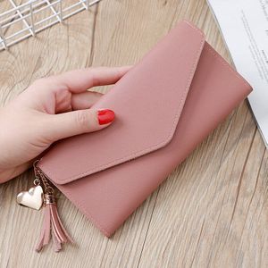 Mode Vrouwen Portefeuilles Tassel Portemonnees Zwart Wit Grijs Lange Sectie Koppeling Portemonnee Zachte Pu Leather Money Bag Carteras