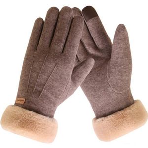 Vrouwen Elegante Harige Imitatie Lamsleren Handschoenen Winter Warm Touchscreen Suede Gebreide Handschoen Volledige Vinger Vrouwelijke Wanten