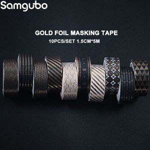 10 Rollen/Set 15Mm 5M Gold Folie Washi Tape Set Masking Tape Decoratieve Pack Voor Diy Scrapbooking ambachten Cadeaupapier