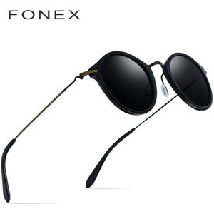 FONEX Elastische B Titanium Gepolariseerde Zonnebril Vrouwen Vintage Ronde Zonnebril voor Mannen Retro Acetaat Sunglass
