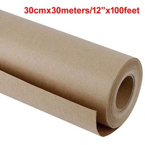 30 Meter Bruin/Wit Kraft Inpakpapier Roll Voor Bruiloft Verjaardag Party Wikkelen Pakket Verpakking Kraftpapier Art craft