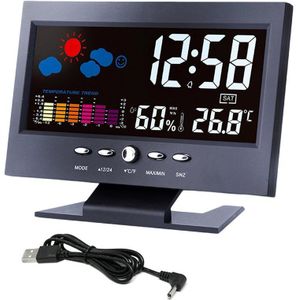 Digitale Thermometer Hygrometer Weerstation Wekker Temperatuur Gauge Kleurrijke Lcd Kalender Voice-Activated