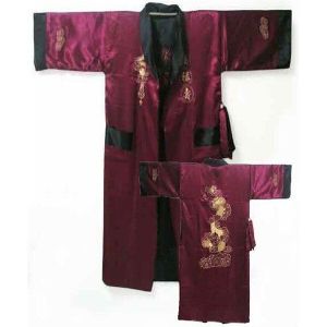 Rood Zwart Chinese Mannen Omkeerbare Silk Satin Borduren Robe Kimono Bad Gown Dragon One Size R-005