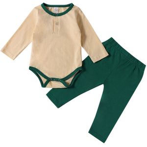 Unisex Baby Fall Outfits, Lange Mouwen Crew Hals Romper + Elastische Taille Broek 2 Stuks Pyjama Set