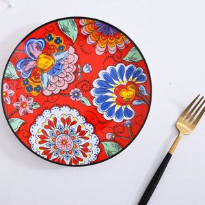 Hand Originaliteit Rode Chinese Stijl Keramiek Servies Huishoudelijke Menu Ceramica Plaat Western-stijl Voedsel Disc Home Decor