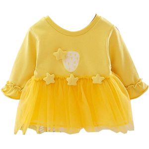 Baby Meisjes Herfst Effen Kleur Lange Mouwen Stars Decor Stiksels Tule Jurk