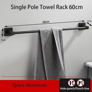 Handdoek Hanger Bars Zwart Aluminium Muur Opknoping 40-60Cm 1-2 Polen Rack Douche Kleding Houder Opslag badkamer Accessoires TB0901