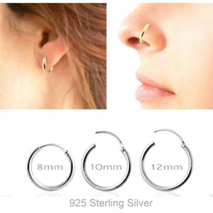 10 Stks/partij 925 Sterling Zilveren Segment Hoop Nose Ring Septum Clicker Tragus Kraakbeen Oor Piercing 8 Mm 10 Mm 12mm