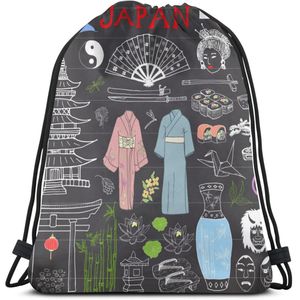 Japan Doodles Schets Rugzak Tas Outdoor Fitness Trekkoord Beam Mond Rugzak Sporttas Vrouwen Tassen