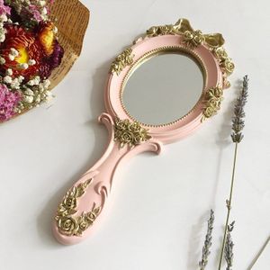 1Pc Europese Rechthoek Hand Hold Cosmetische Spiegel Met Handvat Make-Up Spiegel Houten Vintage Hand Spiegels Make-Up Spiegel