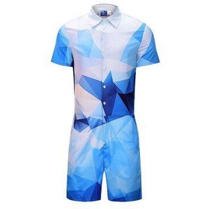 Mr. BaoLong Heren Rompertjes Blokken Print 3d Jumpsuits Zomer Mannen Set Beach Party Cargo Overalls Een Stuk Playsuit