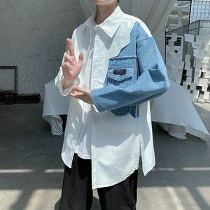 Stiksels Denim Shirt Voor Mannen Lente Herfst Mode Jas Losse Lange Mouwen Blouse Koreaanse Harajuku Overhemd