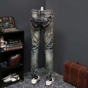 Denim Jeans Vintage Jeans Mannen Ripped Vernietigd Denim Broek Mannen Slim Fit Rits Jeans Hombre Pleasting Rits Skinny Jeans Mannen