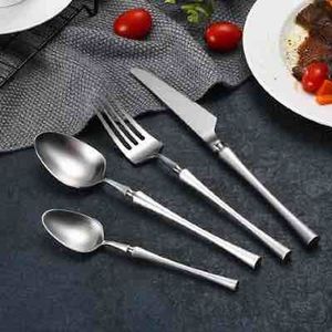 Matte Zwarte Bestek Set Voor 304 Rvs Servies Set Vork Mes Scoops Zilverwerk Set Thuis Westerse Servies
