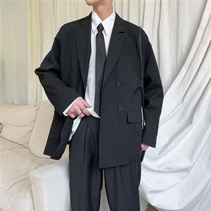 Herfst Vintage Streep Casual Oversized Pak-Tops Voor Mannelijke Losse Mode Trend Knappe Blazers Mannen Business Eenvoudig Alle-Match